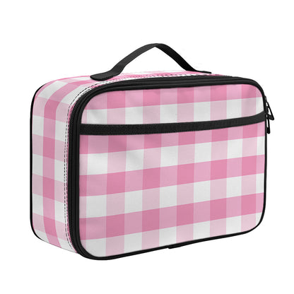 Pink And White Gingham Pattern Print Portable Lunch Bag