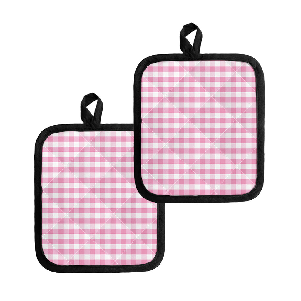 Pink And White Gingham Pattern Print Pot Holders