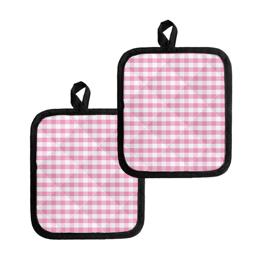 Pink And White Gingham Pattern Print Pot Holders