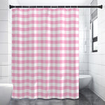 Pink And White Gingham Pattern Print Premium Shower Curtain