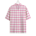 Pink And White Gingham Pattern Print Rayon Hawaiian Shirt