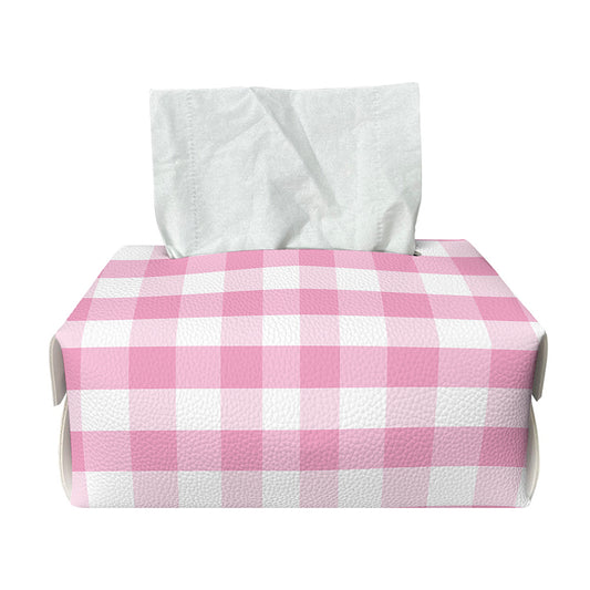 Pink And White Gingham Pattern Print Rectangle Tissue Box Cover