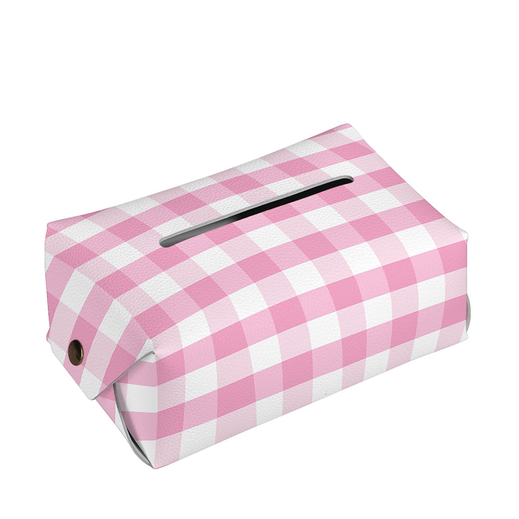 Pink And White Gingham Pattern Print Rectangle Tissue Box Cover