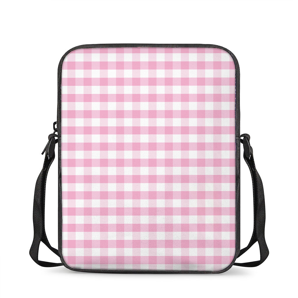 Pink And White Gingham Pattern Print Rectangular Crossbody Bag