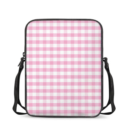 Pink And White Gingham Pattern Print Rectangular Crossbody Bag