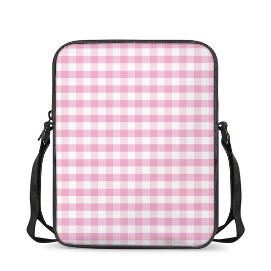 Pink And White Gingham Pattern Print Rectangular Crossbody Bag