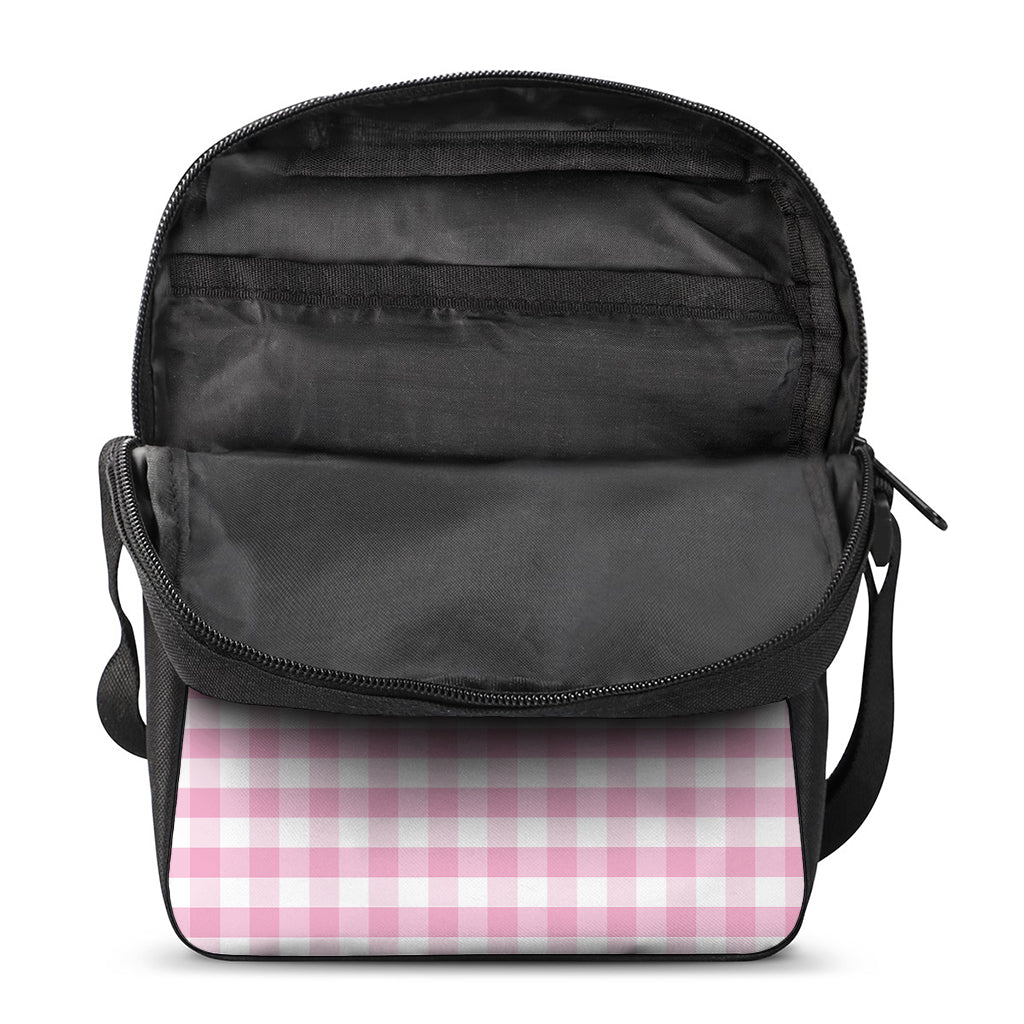 Pink And White Gingham Pattern Print Rectangular Crossbody Bag