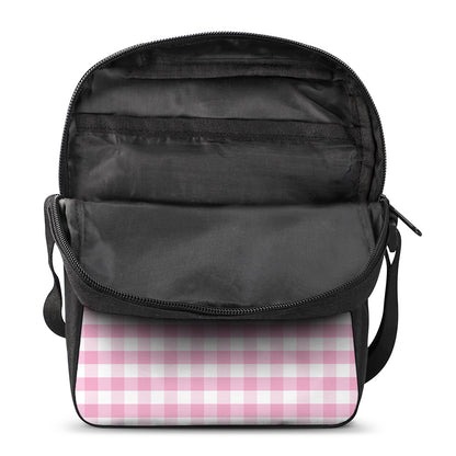Pink And White Gingham Pattern Print Rectangular Crossbody Bag