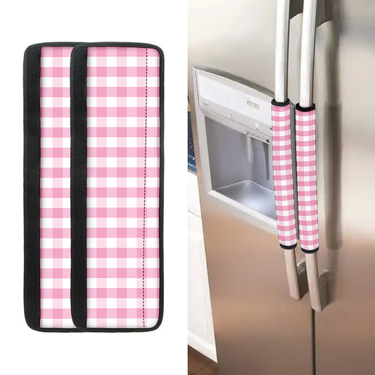 Pink And White Gingham Pattern Print Refrigerator Handle Covers