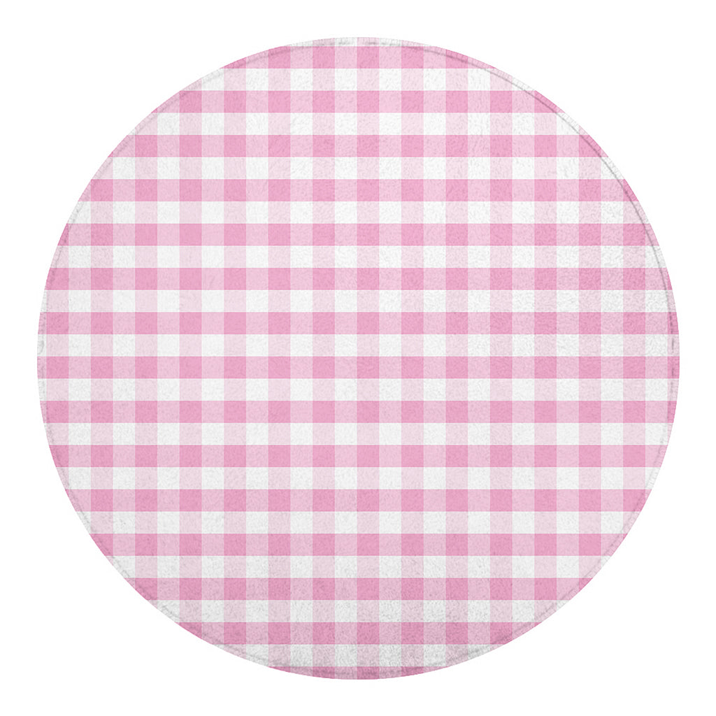Pink And White Gingham Pattern Print Round Blanket