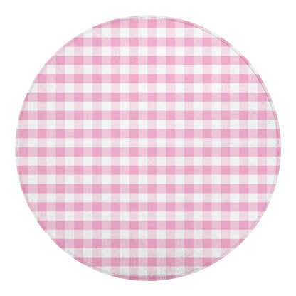 Pink And White Gingham Pattern Print Round Blanket