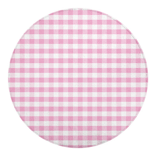 Pink And White Gingham Pattern Print Round Blanket