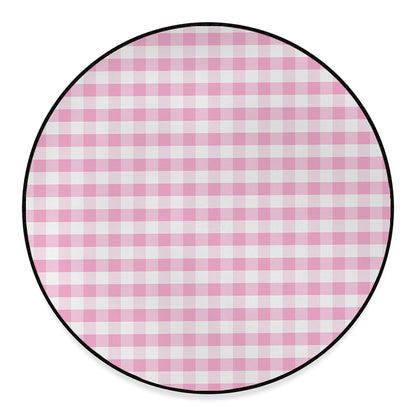 Pink And White Gingham Pattern Print Round Floor Mat