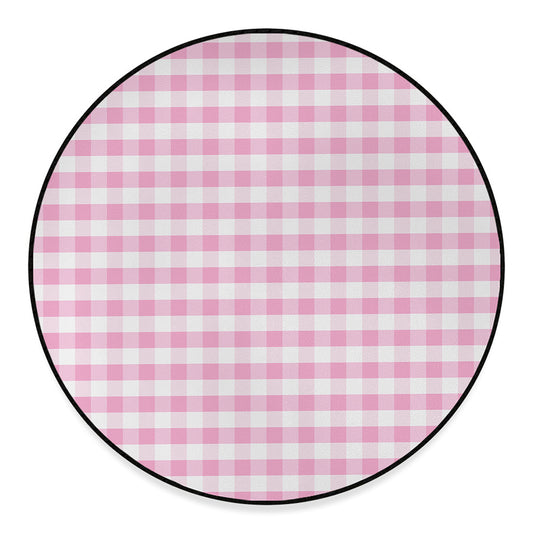 Pink And White Gingham Pattern Print Round Floor Mat