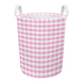 Pink And White Gingham Pattern Print Round Laundry Basket