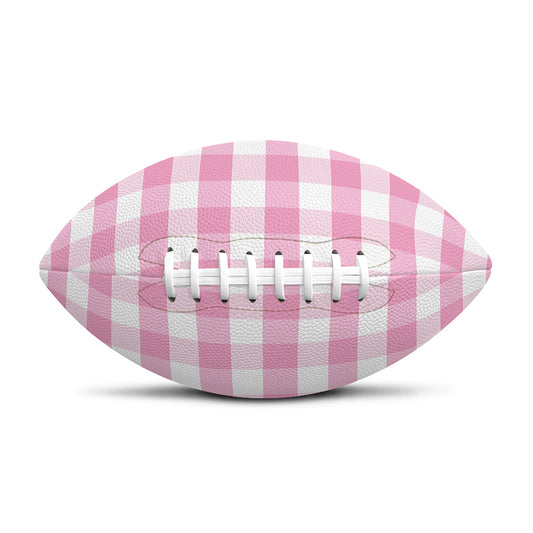Pink And White Gingham Pattern Print Rugby Ball
