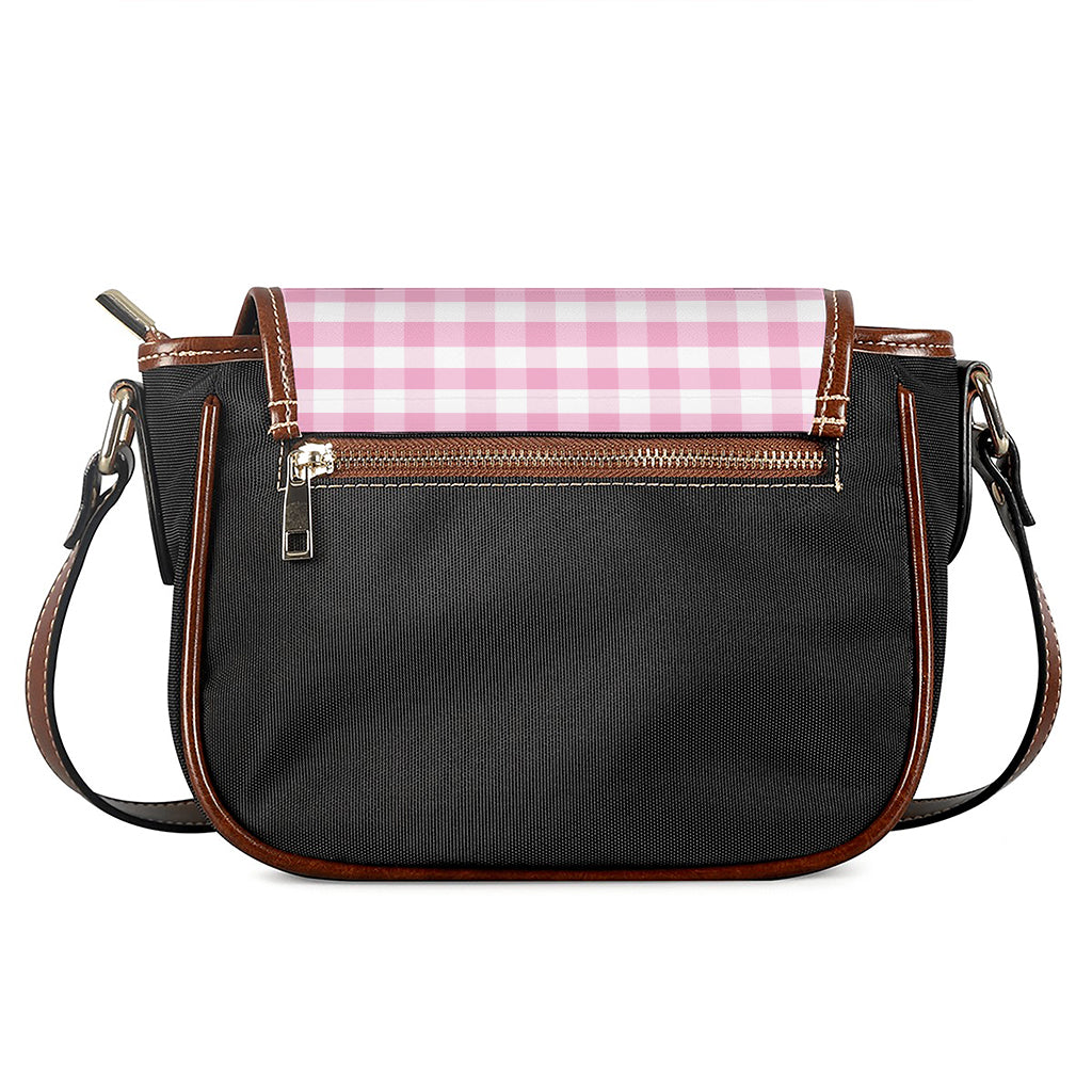 Pink And White Gingham Pattern Print Saddle Bag