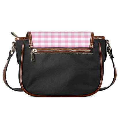 Pink And White Gingham Pattern Print Saddle Bag