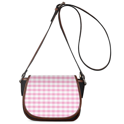 Pink And White Gingham Pattern Print Saddle Bag