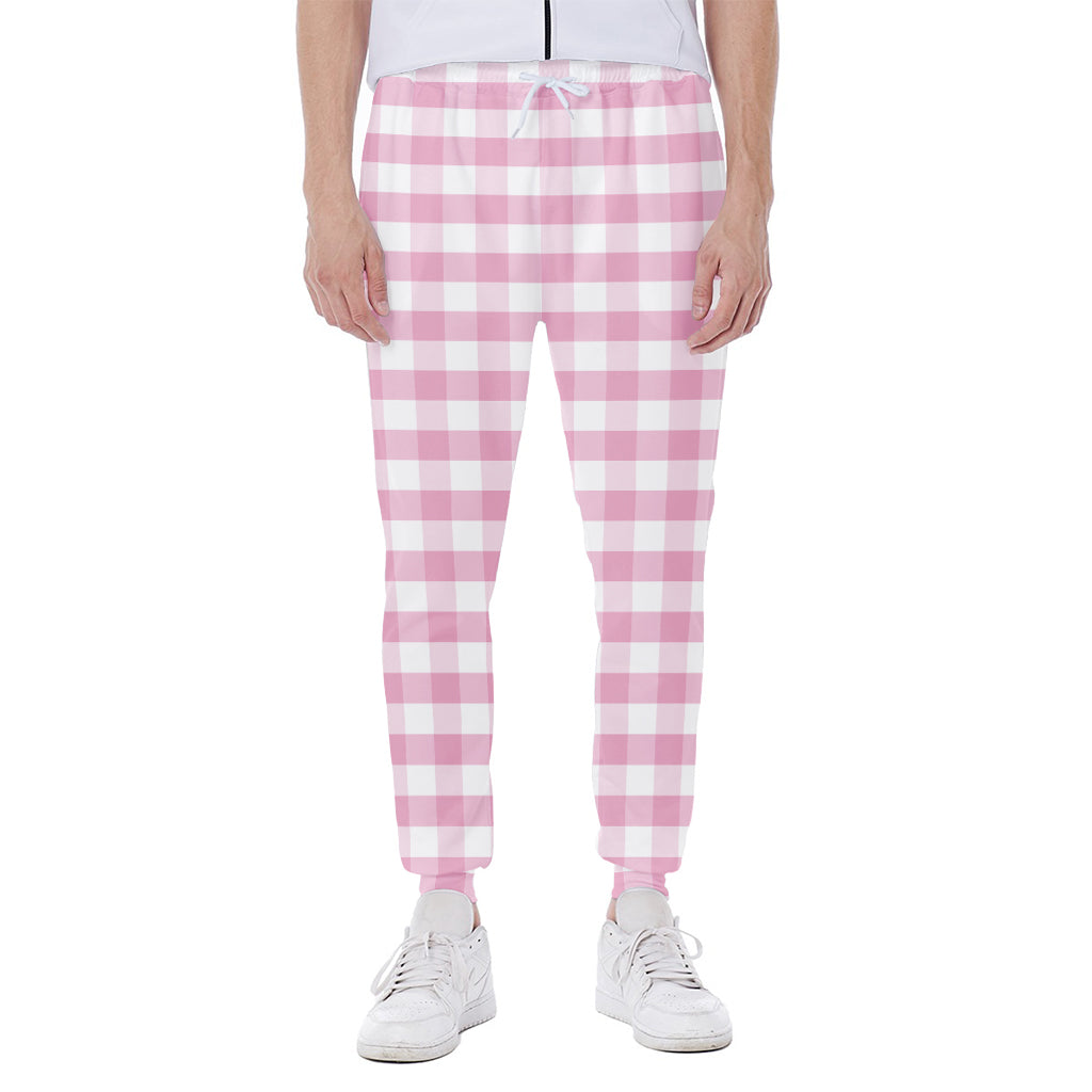 Pink And White Gingham Pattern Print Scuba Joggers