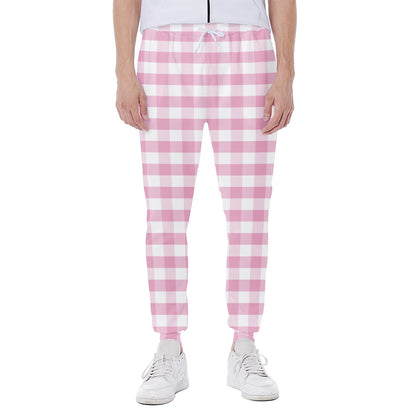 Pink And White Gingham Pattern Print Scuba Joggers