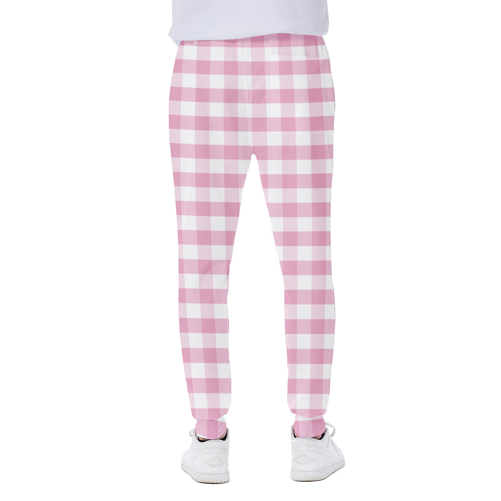 Pink And White Gingham Pattern Print Scuba Joggers