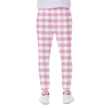 Pink And White Gingham Pattern Print Scuba Joggers