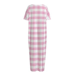Pink And White Gingham Pattern Print Short Sleeve Long Nightdress