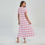 Pink And White Gingham Pattern Print Short Sleeve Maxi Dress