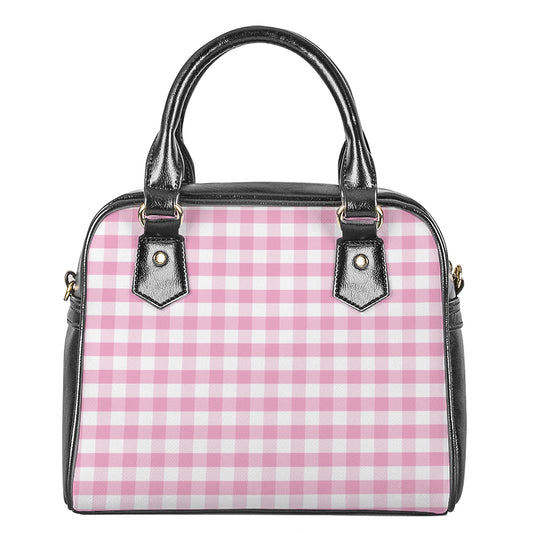 Pink And White Gingham Pattern Print Shoulder Handbag
