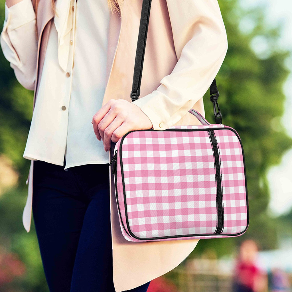 Pink And White Gingham Pattern Print Shoulder Strap Bible Bag