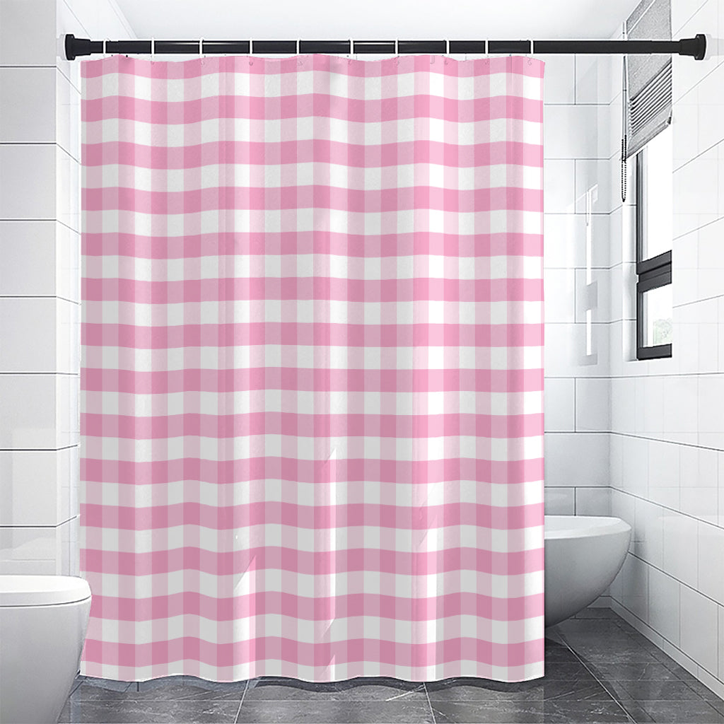 Pink And White Gingham Pattern Print Shower Curtain