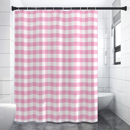 Pink And White Gingham Pattern Print Shower Curtain