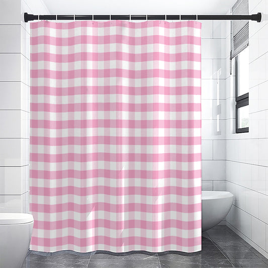 Pink And White Gingham Pattern Print Shower Curtain