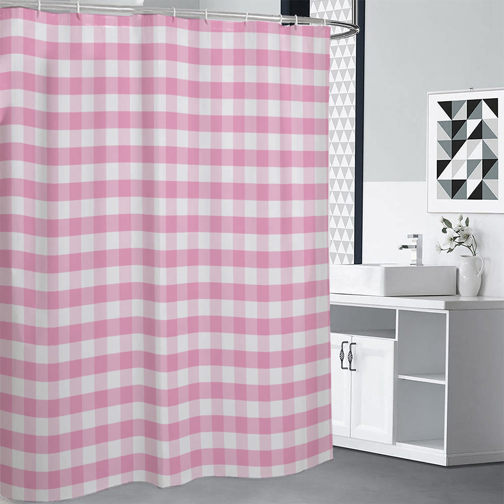 Pink And White Gingham Pattern Print Shower Curtain