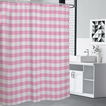 Pink And White Gingham Pattern Print Shower Curtain