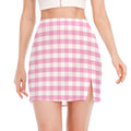 Pink And White Gingham Pattern Print Side Slit Mini Skirt