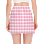 Pink And White Gingham Pattern Print Side Slit Mini Skirt