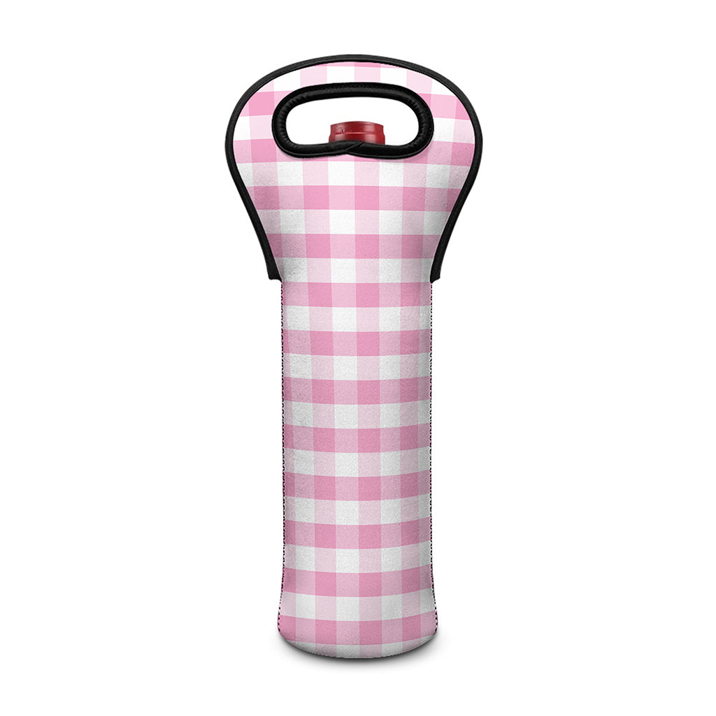 Pink And White Gingham Pattern Print Single Neoprene Wine Tote
