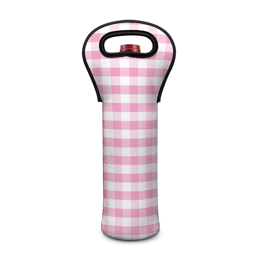 Pink And White Gingham Pattern Print Single Neoprene Wine Tote