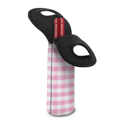 Pink And White Gingham Pattern Print Single Neoprene Wine Tote