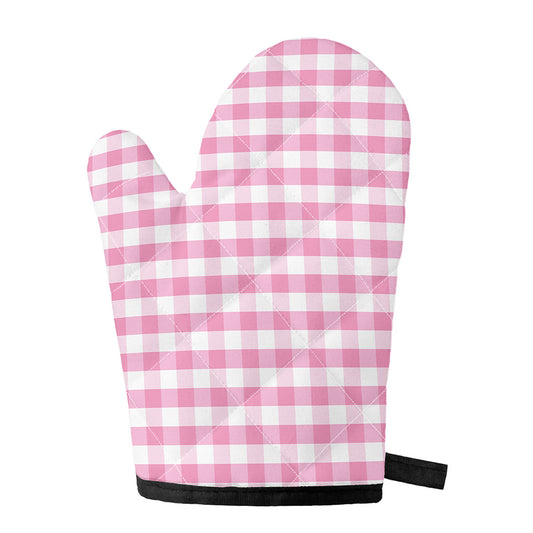 Pink And White Gingham Pattern Print Single Oven Mitt