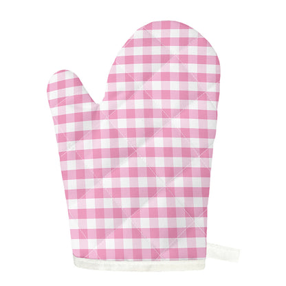 Pink And White Gingham Pattern Print Single Oven Mitt