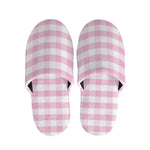 Pink And White Gingham Pattern Print Slippers
