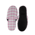Pink And White Gingham Pattern Print Slippers