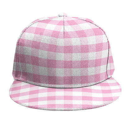 Pink And White Gingham Pattern Print Snapback Cap