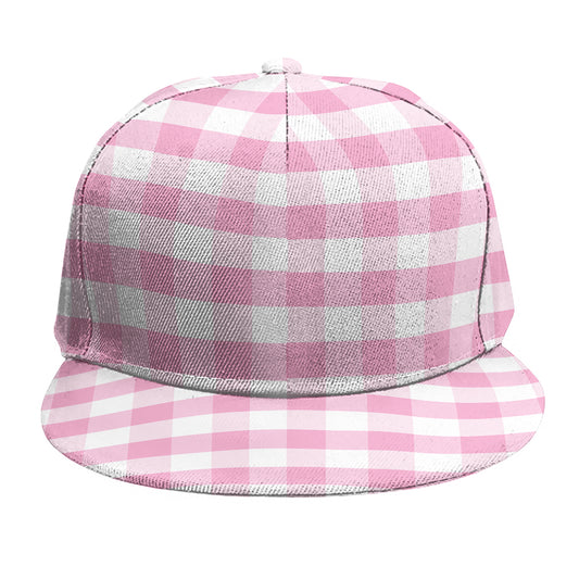 Pink And White Gingham Pattern Print Snapback Cap