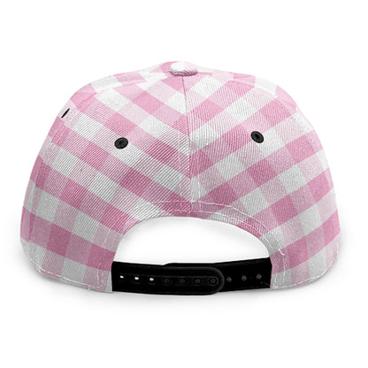 Pink And White Gingham Pattern Print Snapback Cap