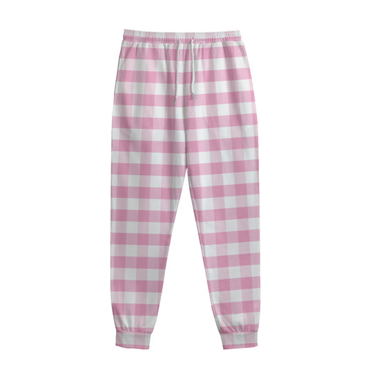 Pink And White Gingham Pattern Print Sweatpants