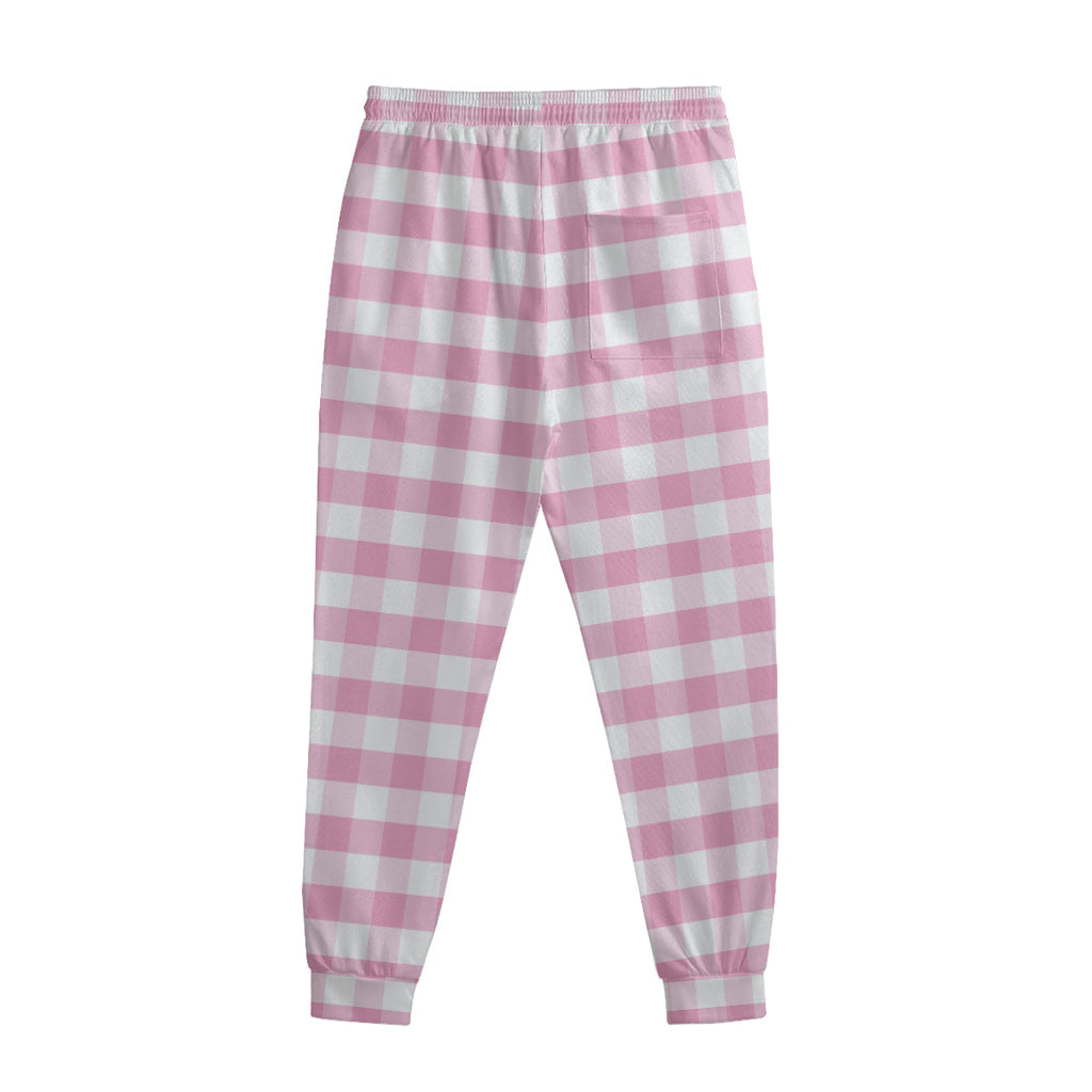 Pink And White Gingham Pattern Print Sweatpants